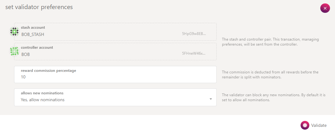 Validator Preferences Validator Preferences